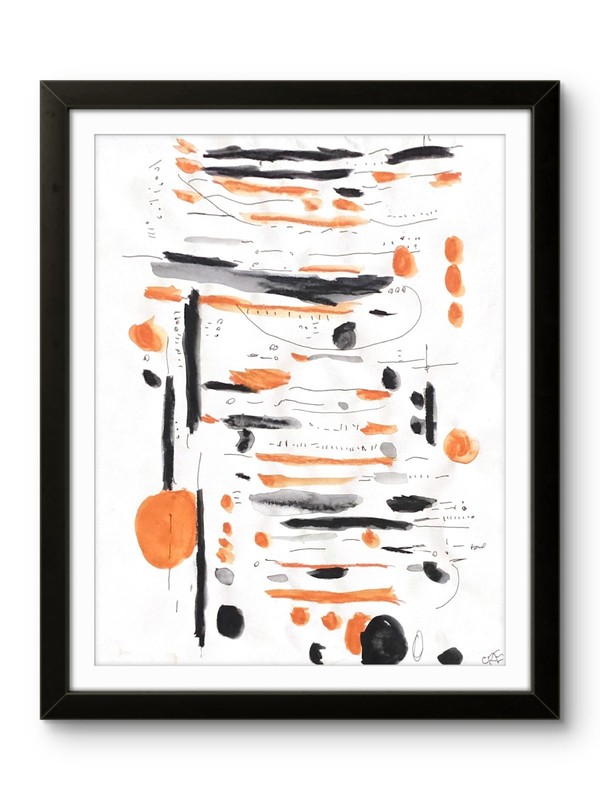 Elegant Abstract Painting Simple Shapes Contemporary Orange Art 11×14 on Paper