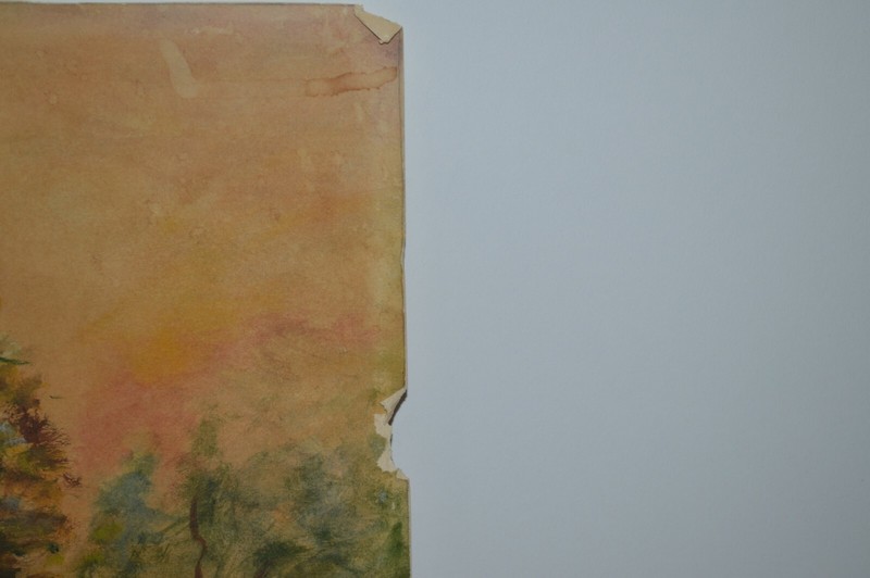 Landscape Windmill Waterfront Evening Sky ORIGINAL PAINTING Signed 1954 on Paper gallery