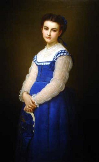 Oil painting Hugues_Merle-Young_Girl_In_A_Blue_Dress female portrait