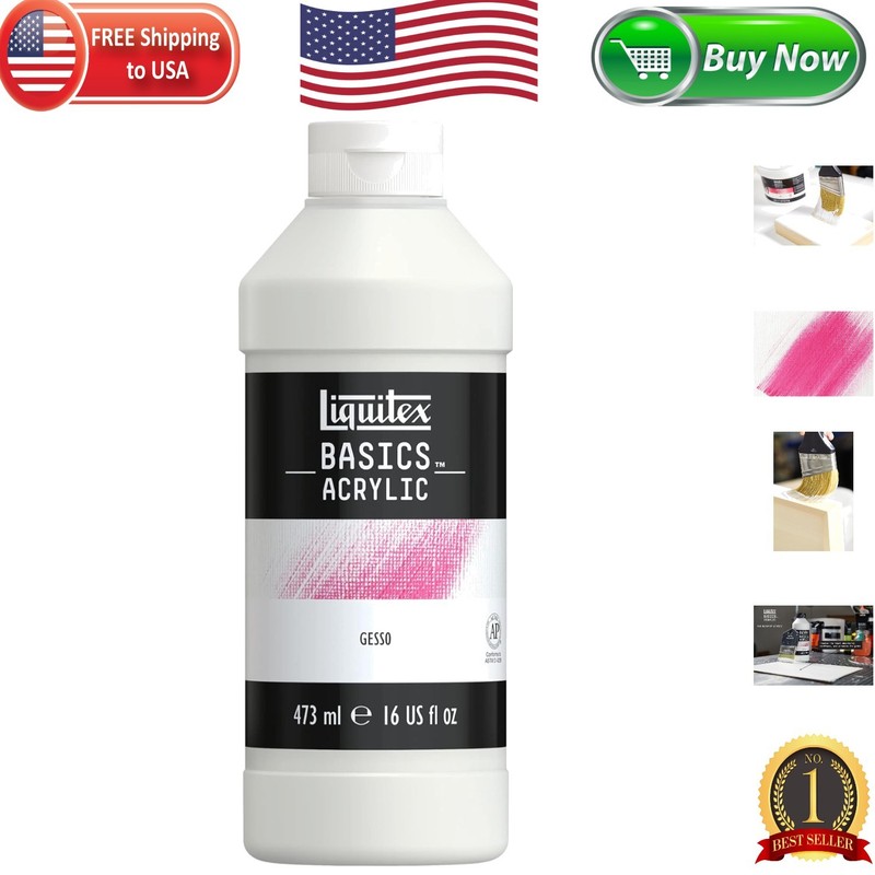 Quality BASICS Gesso 16 Fl Oz – Ideal Surface Prep for Acrylic & Oil Paint