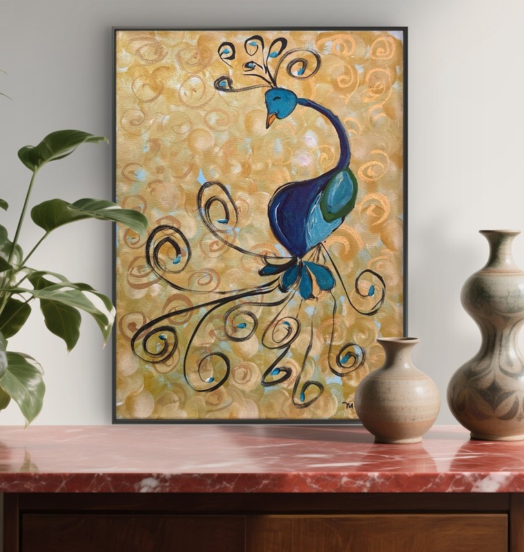 Mary Myers Original Expressionist Peacock Painting 12x16 on canvas gallery