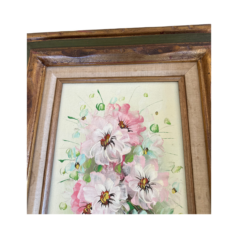 Signed Factory Art Floral Still Life Painting in Layered Gilt Frame gallery