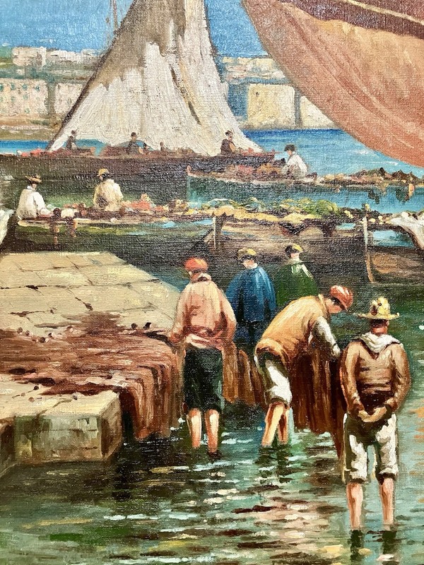 $3600 Original Oil Painting Of Italian Harbor By The Renowned Xavier J. Barile gallery