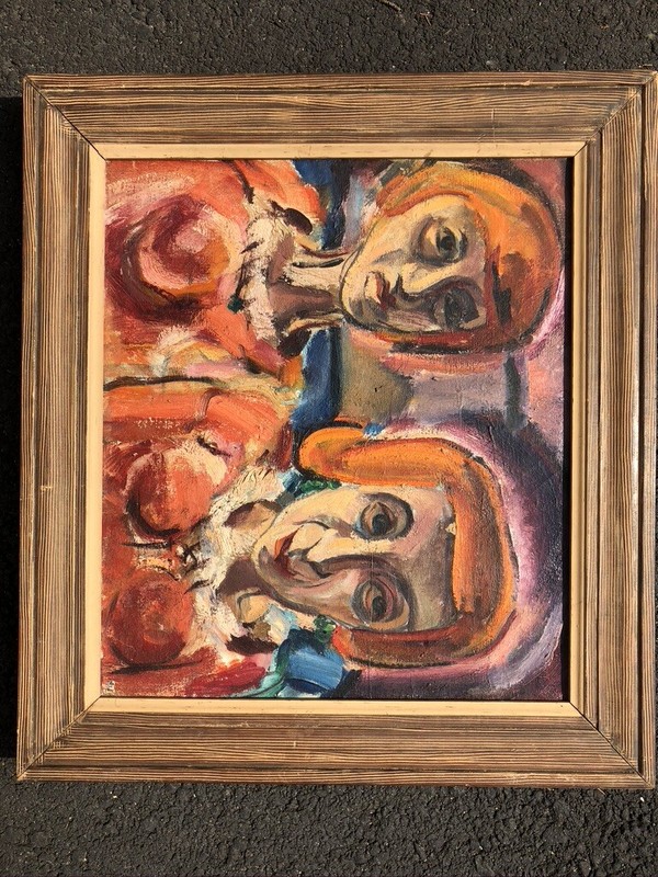 Two Women Expressionist 14 x 16 Oil Painting-1950s-Israel Louis Winarsky gallery