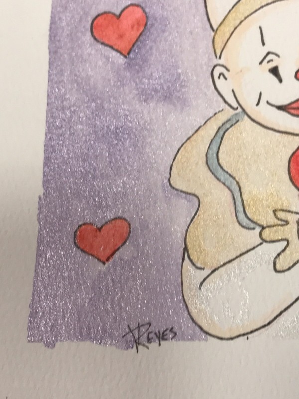 Circus clown holding heart art watercolor painting VTG inspired illustration gallery