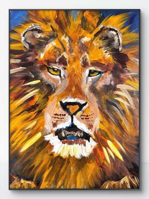 Original Abstract Expressionism 12×16 Lion Colorful Signed Fine Wall Art 478