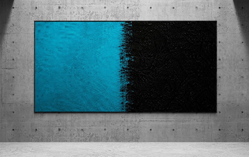 XXL Rothko Style Turquoise & Black Color Field Abstract Painting 78×39 in