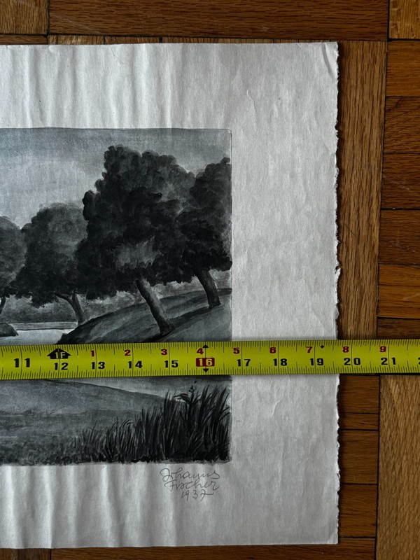 RARE Austrian Secessionist Gouache Painting Paper Johannes Fischer Signed 1937 gallery