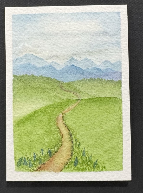Original Watercolor ACEO Landscape “Where the Trail Leads” Signed, Dated OOAK
