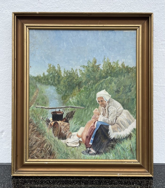 Unknown Painter Landscape with Woman Oil Painting 44.5 x 38 cm gallery