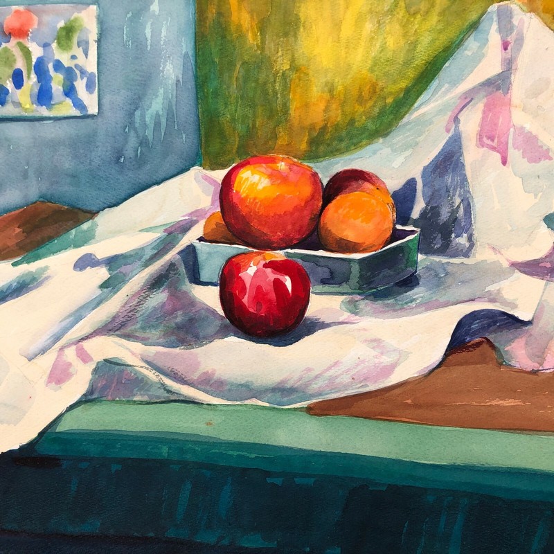 Still Life with Apples 18" x 24"Watercolor Painting-1960-August Mosca gallery