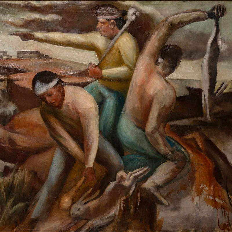 Pueblo Rabbit Hunt Painting, Calvin Fenley Chavez