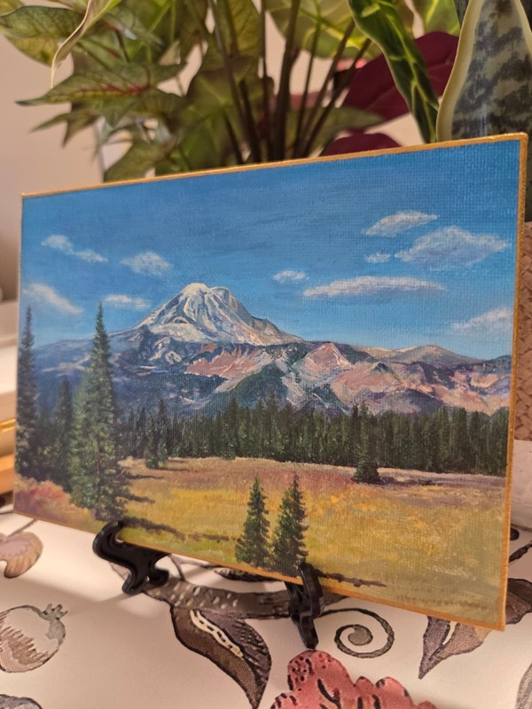 ORIGINAL Mountain Landscape Painting Acrylic Canvas Panel 5x7 Inch Athirah Art gallery