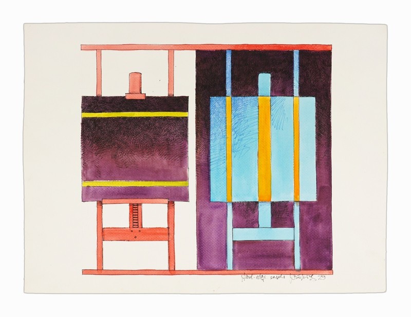 1979 Uldis Krumins Watercolor Painting Mid Century Modern Modernist Hard Edge
