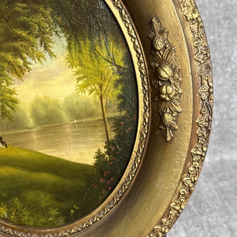 Cecelia Muringer Schussele (1841 - 1916) Oil On Canvas Painting Couple At A Pond gallery