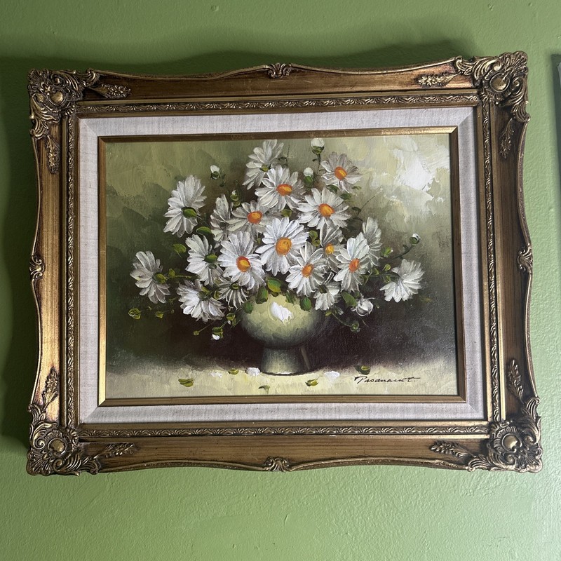 Vintage R. Pasanault Original Framed & Signed Floral Painting Art DEBT ART