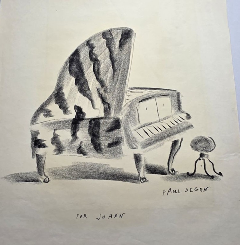 Grand Piano Study For Jo Ann 1970s Paul Degen Original Charcoal Drawing