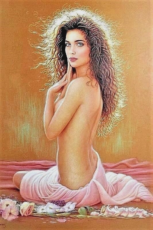 MIGUEL PAREDES Nude Woman Lithograph Print «CARESS» 33″ x 27″ COA Signed Framed