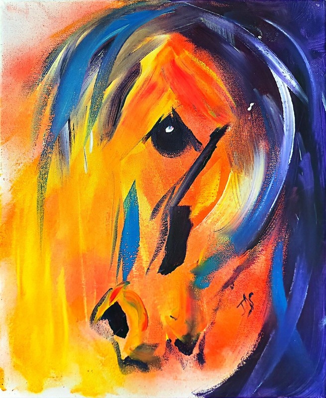 Original Horse Expressive Abstract Painting 14 X 11 Hand Signed Wall Animal Art