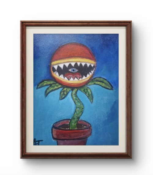 Man Eatting Plant 5×7 Acrylic Painting On Watercolor Paper