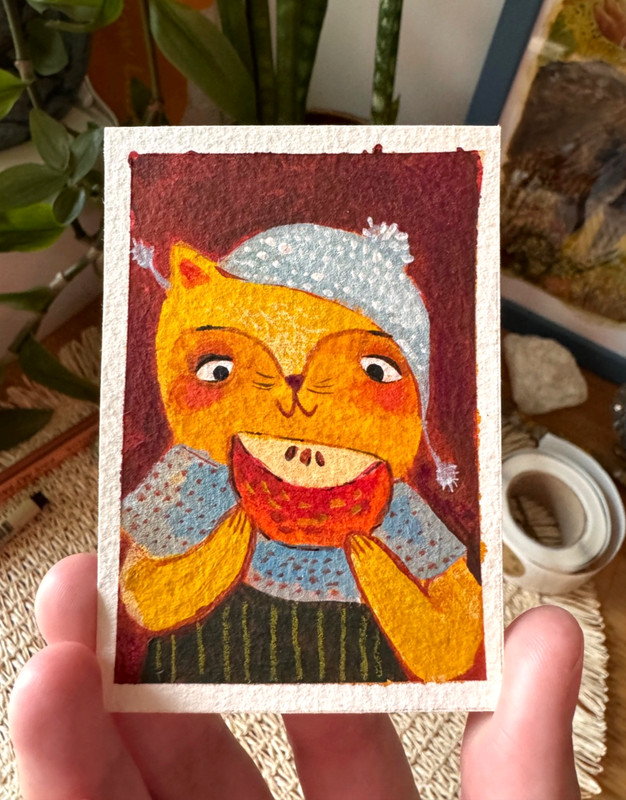 Original ACEO Painting Ginger Cat Medieval Art OOAK Series 10/10 #10