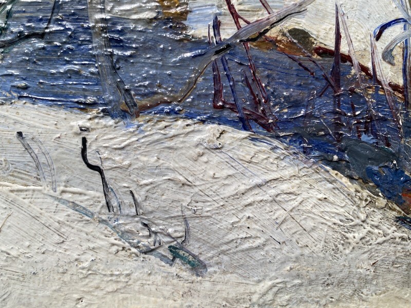 Walter BAUM, "Winter Stream", New Hope School, "Impasto" Textured Oil Painting gallery