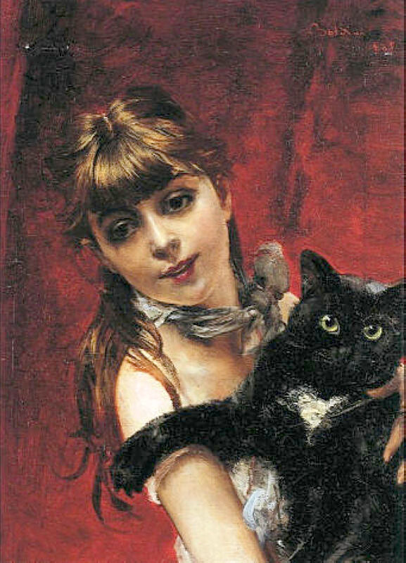 hand painting impression Girl with Black Cat Giovanni Boldini