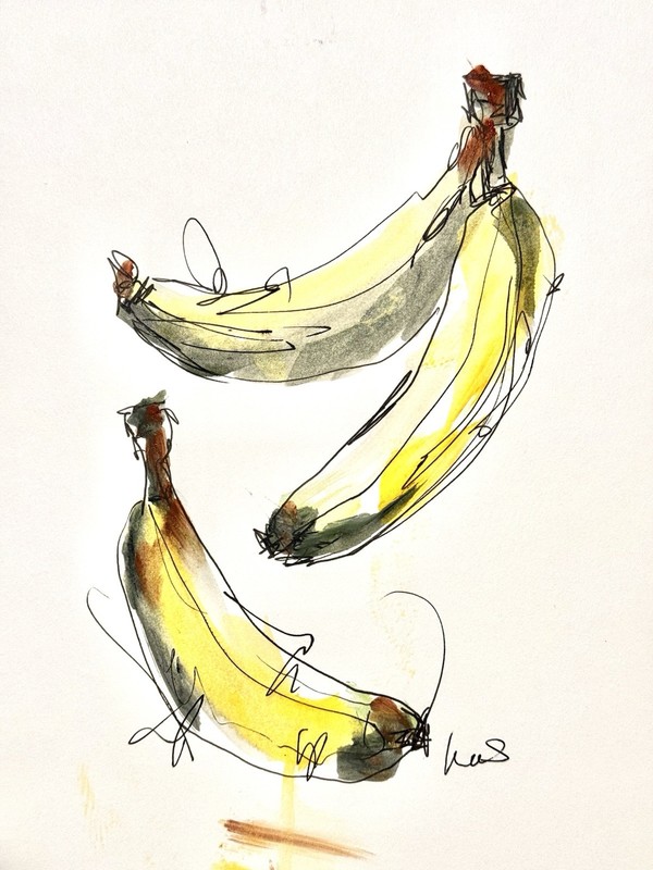Original Abstract Expressionism 9X12 Three Bananas Paper Ink Handmade Signed 15 gallery