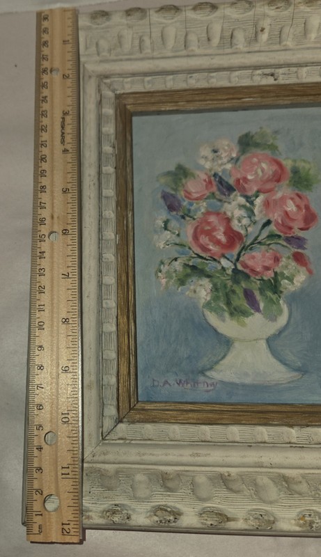 VTG Floral Still Life Painting Oil On Masonite Panel DA Whitney New England Art gallery