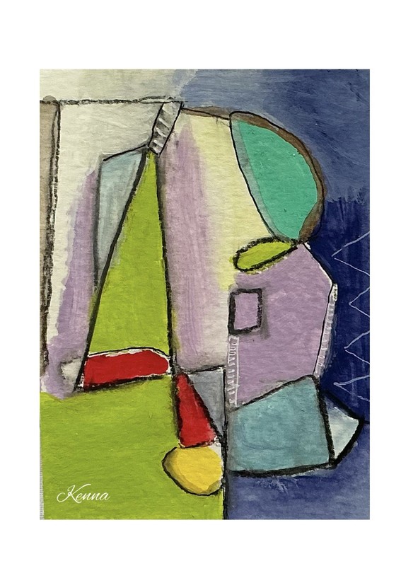 Aceo By Kenna gouache & ink Abstract Painting 2.5” X 3.5” Signed Original