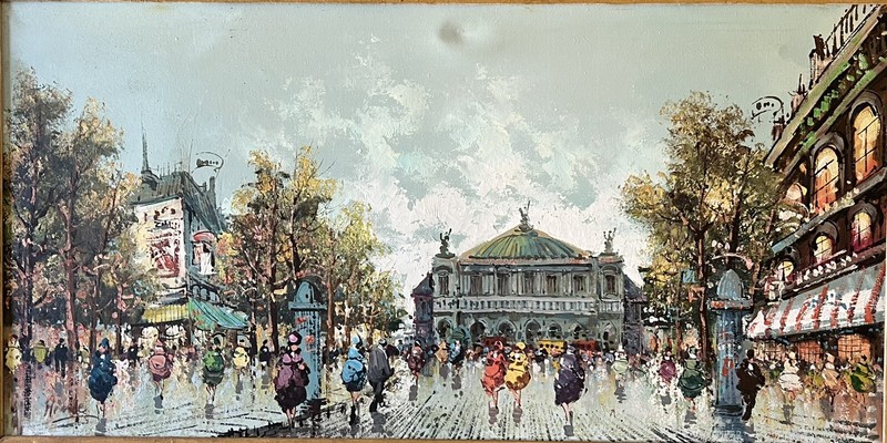 Palais Garnier Opera de Paris Large Oil Cityscape Painting Signed Renee