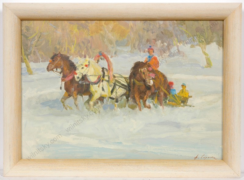 «Troika», by Arkadi Soroka (b.1921), Oil Painting, 1960s