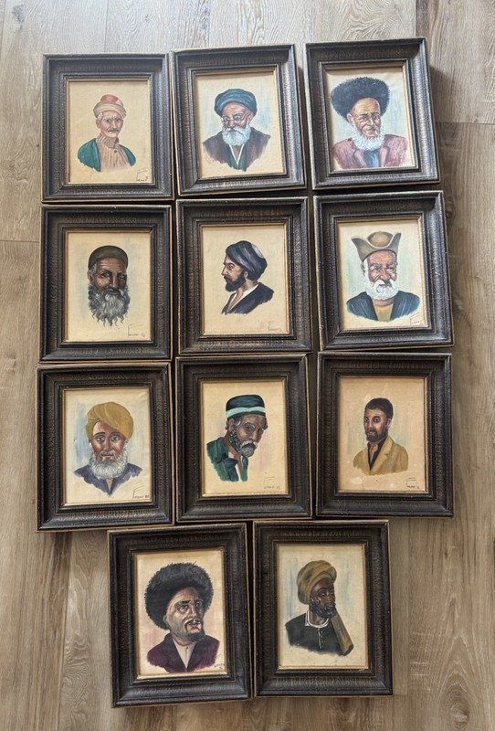 Vtg Oil Painting FARHAD 1975 Middle Eastern Portrait Lot Of 11 11×13