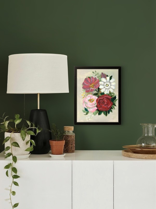 Floral Red Rose Painting Original Pink Wall Art Modern Flowers 11x14 CP 15 gallery