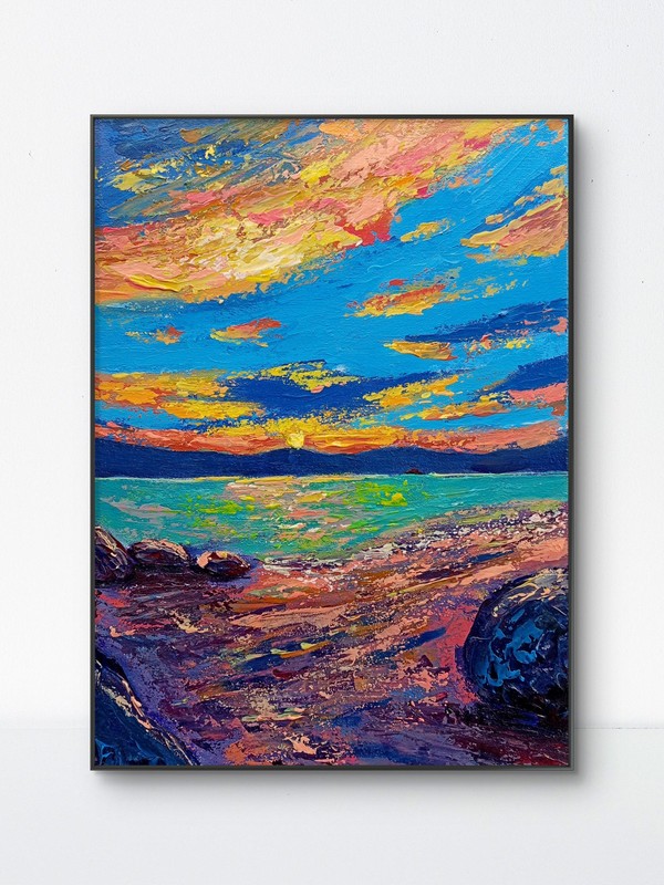 Original Acrylic Canvas 14×10 Beach Sunset Landscape Expressionist Abstract Art