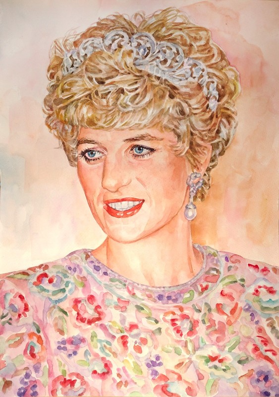 11,69 × 16,53″ Princess Diana ~Spring Mood~ watercolor SIGNED&DATED