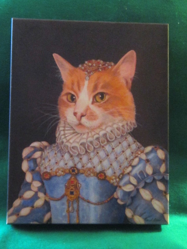 Oil Painting Art on Canvas Princess Tabby Cat Anthropomorphic Royalty Carol Lew