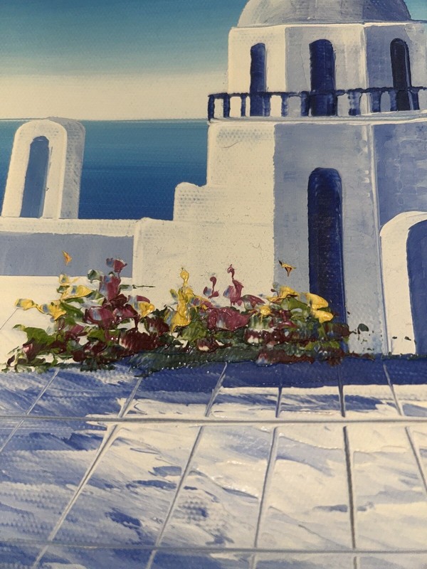 Modern Contemporary Greek Landscape Flowers Canvas 8”T 10”W Unsigned #2of3 gallery