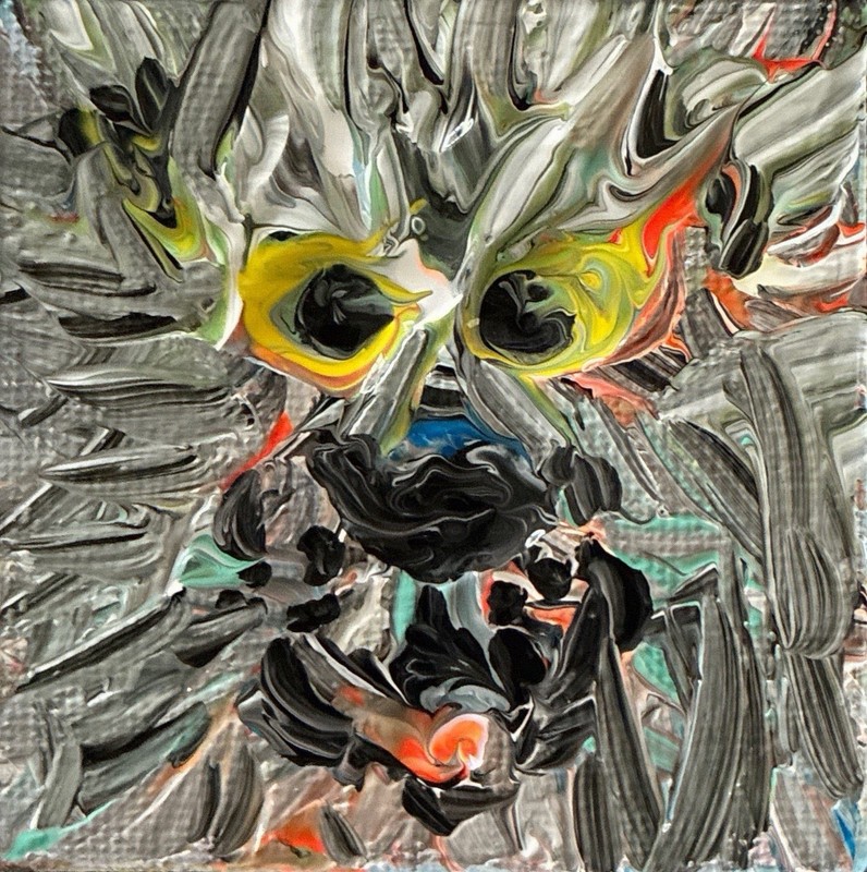 BLESSED#1465 Lion Eyes Canvas Mini 2.5x2.5 Original Art magnet gallery
