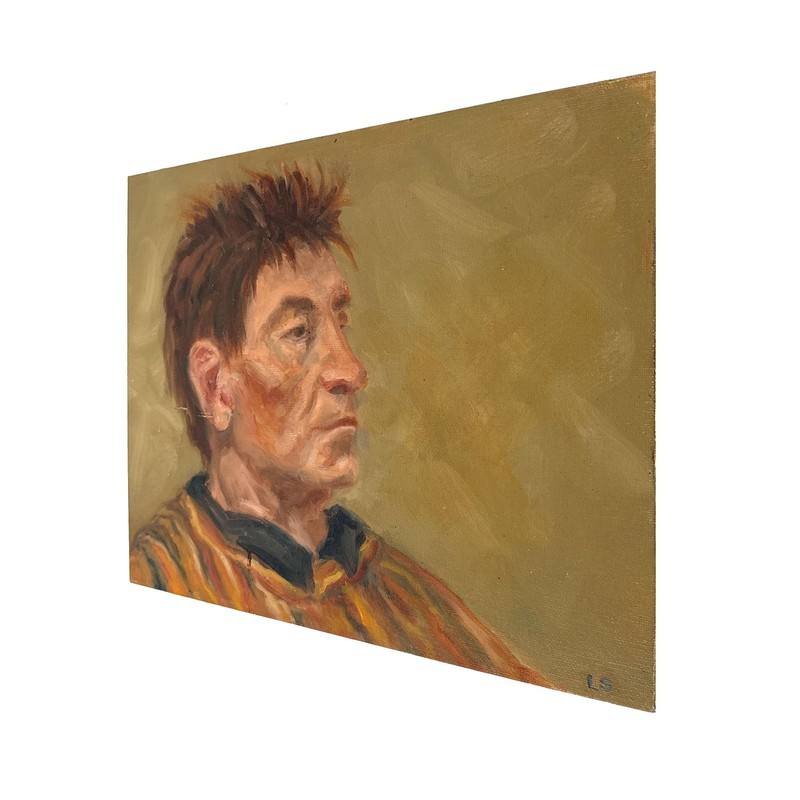 Vtg Oil Portrait Student Study Canvas Board Signed LS Male Side Profile Painting gallery