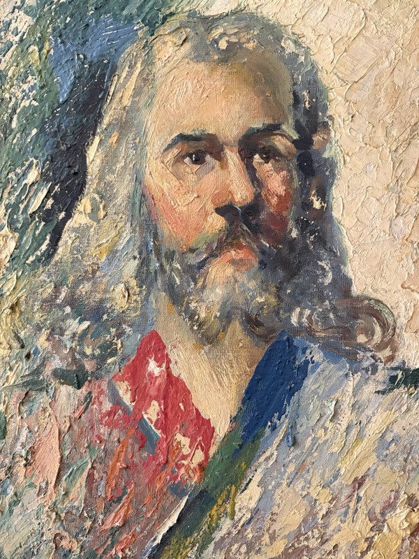 Vintage Signed Painting Basil E. Kalashnikov Original Portrait Of A Man 25” X 22 gallery
