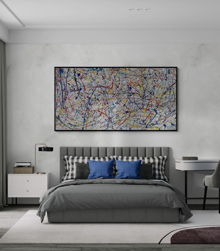 XXL Jackson Pollock Style Multicolor Abstract Art Textured Painting 59x30 in gallery