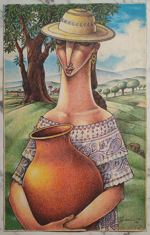 South America Art Mystery Artist Original Painting Latin American Women Art