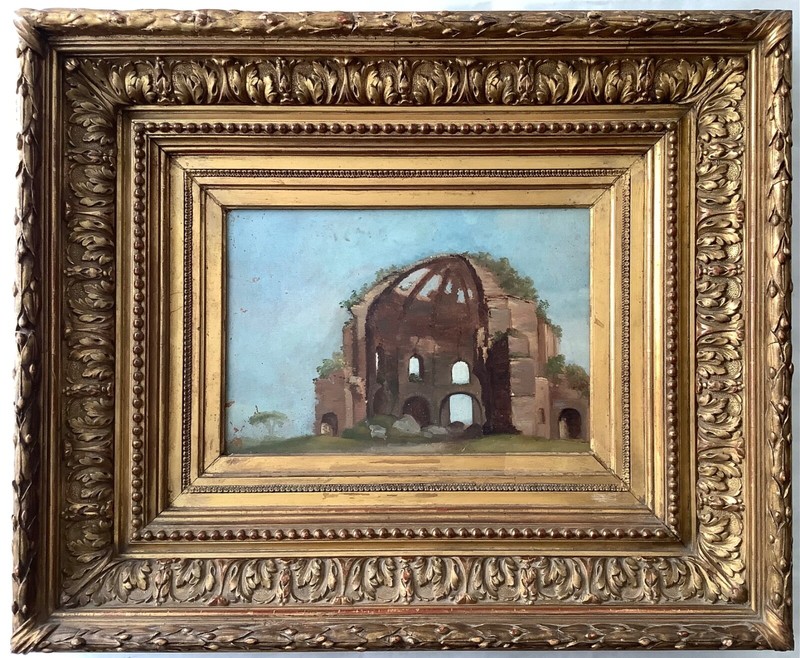 19th Century Study Attr. to Camille COROT Ruin Landscape ROME ITALY Oil Frame