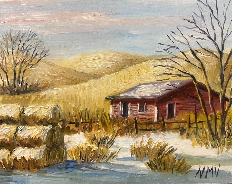 COUNTRY WINTER Original Oil Landscape Painting Country BARN SNOW Farmhouse Art
