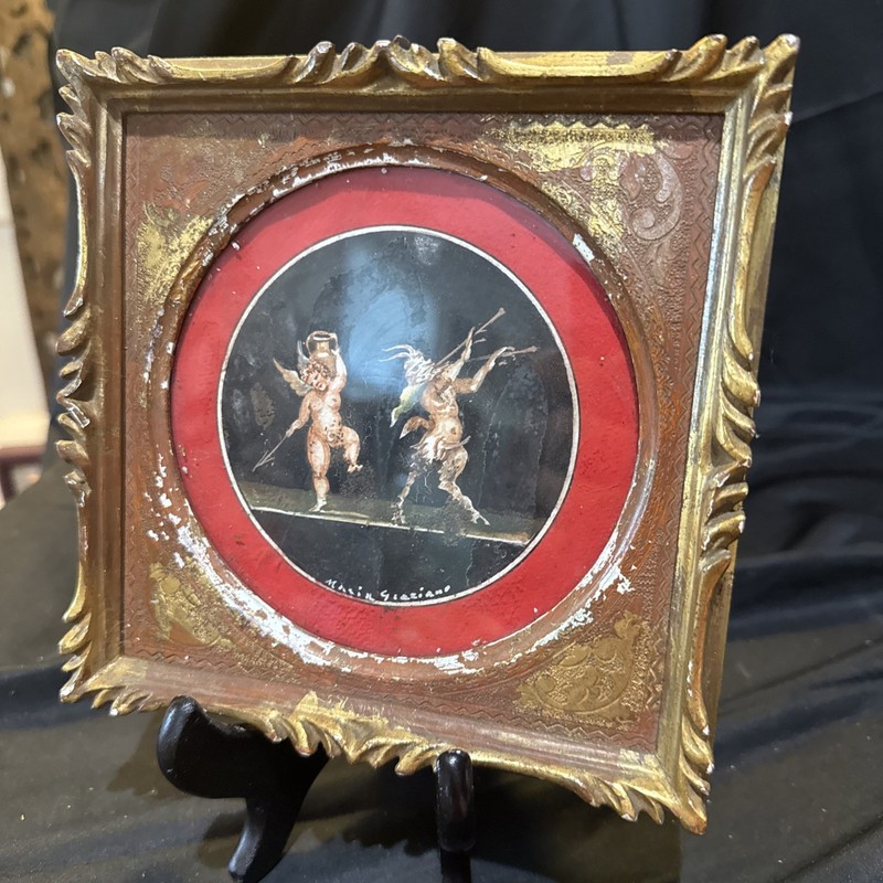 Vintage Italian Goache Putti Cherub Painting Maria Grazziano 7x 7 1/2 In gallery