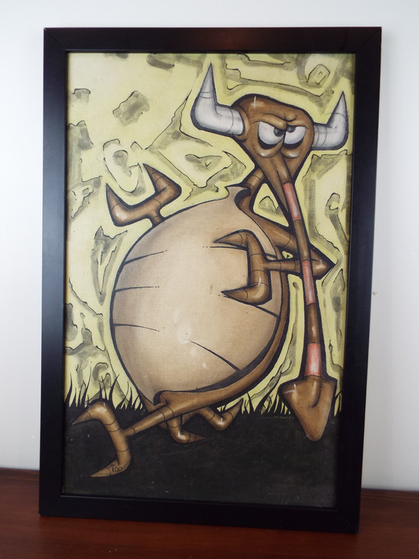 Vintage Art Oil On Canvas Bizarre Monster Painting American Artist Signed ROD gallery
