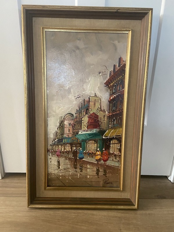Oil On Canvas Oil Painting Signed Pierre Paris Street Scene Parisian Stroll
