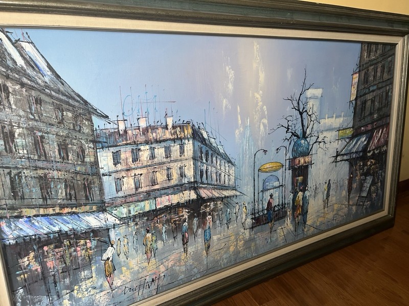 Huge MCM H. Duchamp TEXTURED Oil Painting On Canvas Parisian Street Scene 56x32” gallery