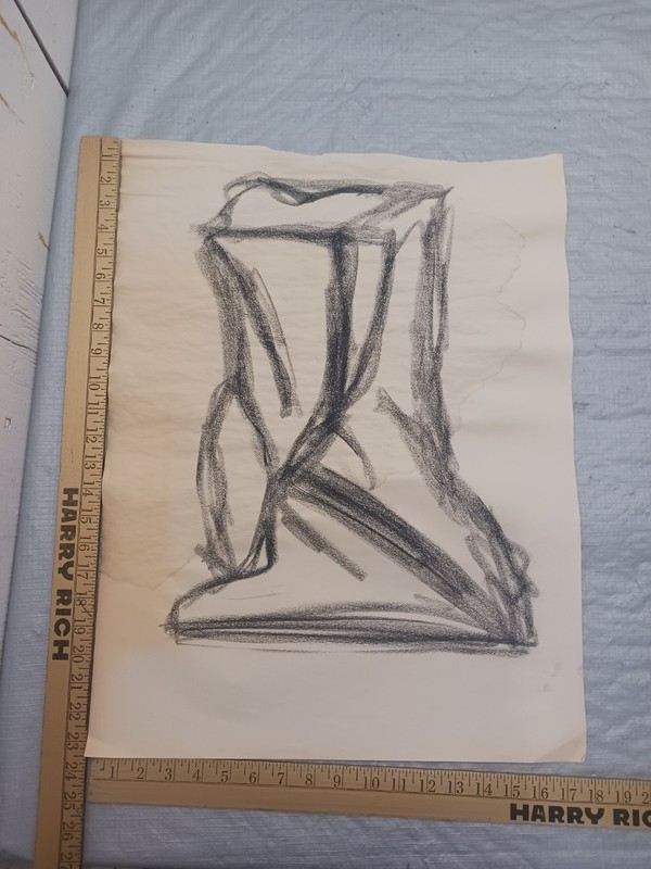 Asian Original Charcoal Abstract On Paper Large 23 X 18 Not Signed